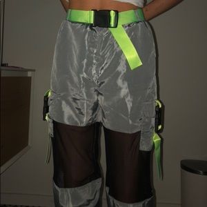 Shein reflective pants with bean green belt